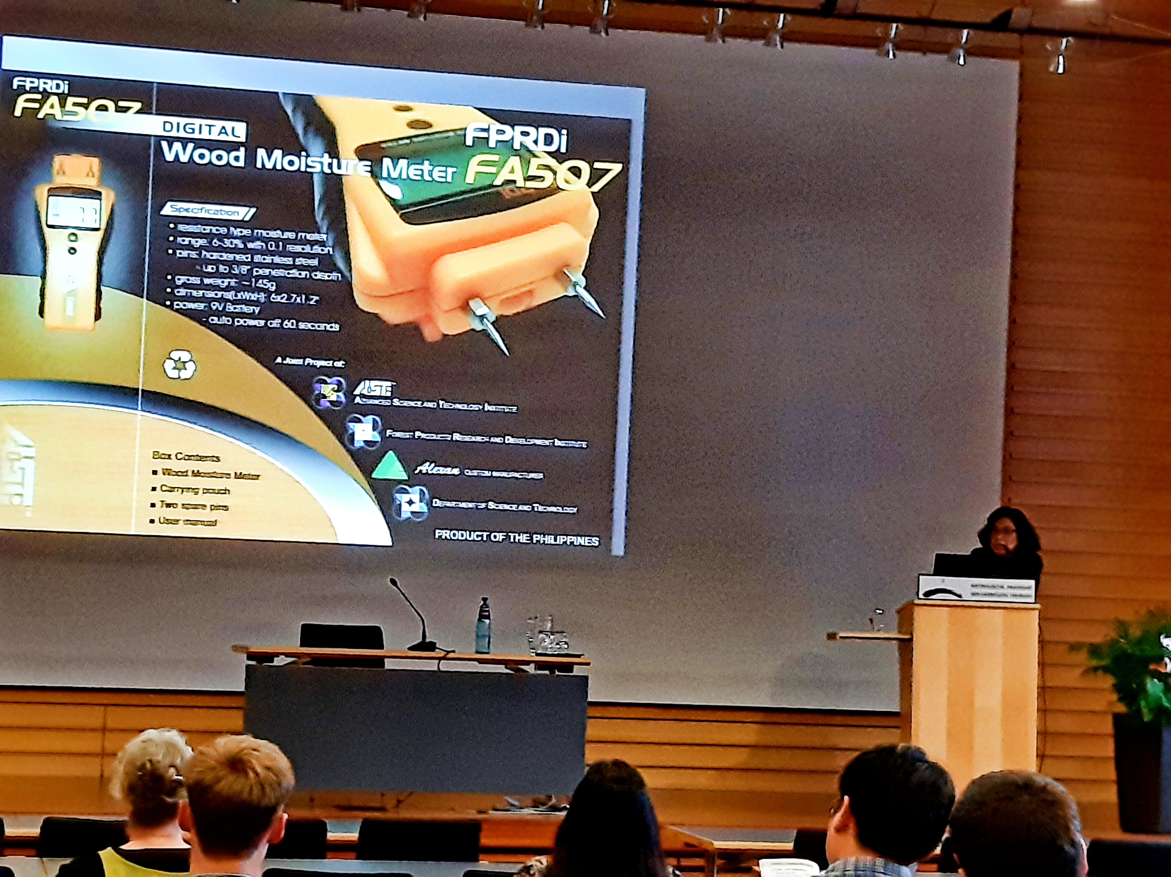 Dr. Alipon during her presentation at the 21st International Non-destructive Testing and Evaluation of Wood Symposium.