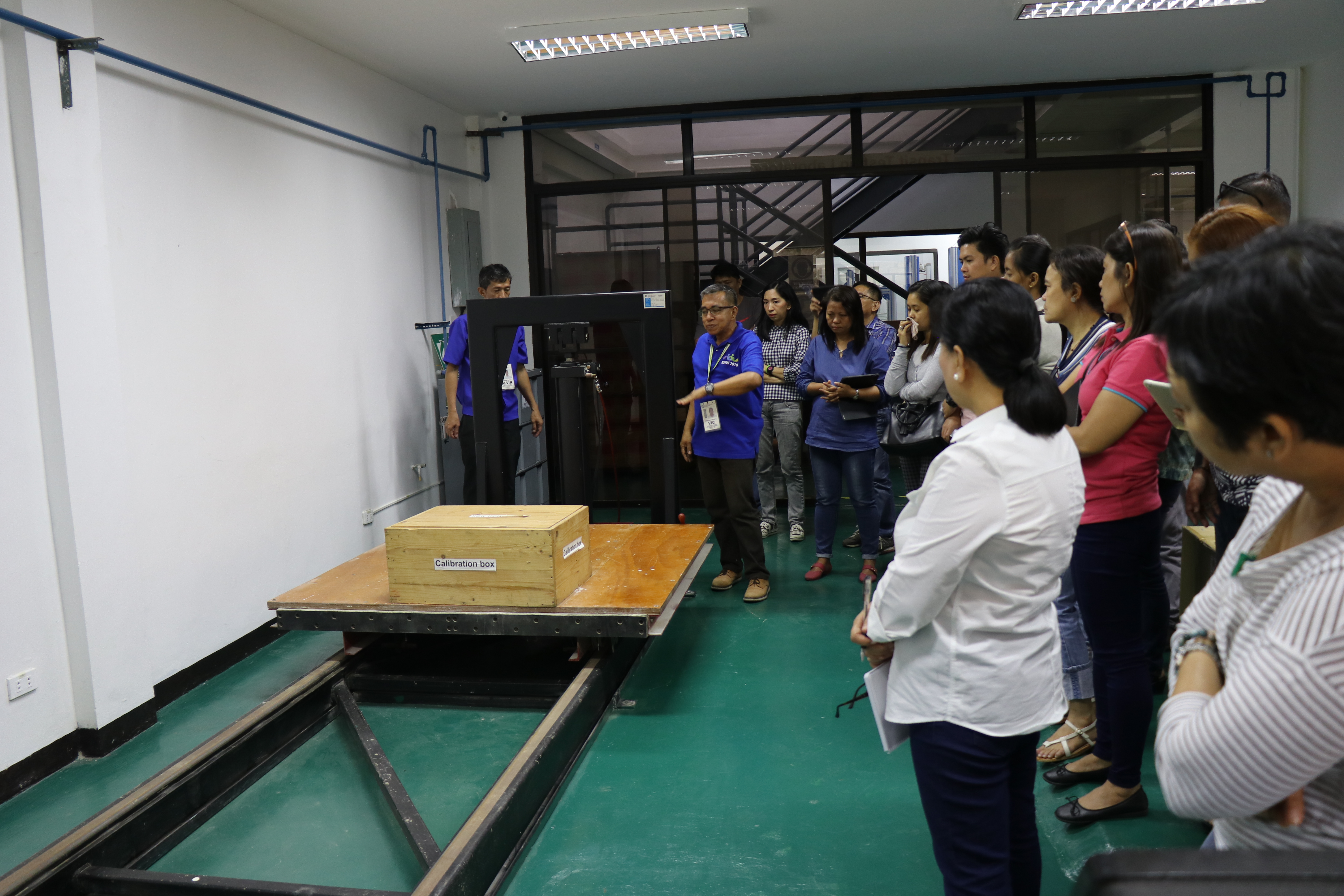 Engr. Revilleza and Engr. Vardeleon demonstrate transit testing of packaged products using the Vibration Test Machine, Accudrop Drop Tester Machine and Inclined Impact Tester Machine. These machines help anticipate how products will perform during shipping.