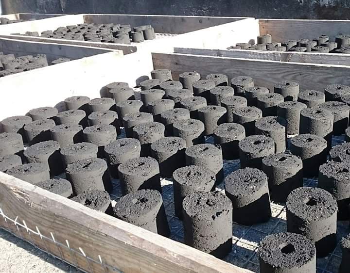 Guibo Enterprises makes 10.5 tons of charcoal briquettes a month.