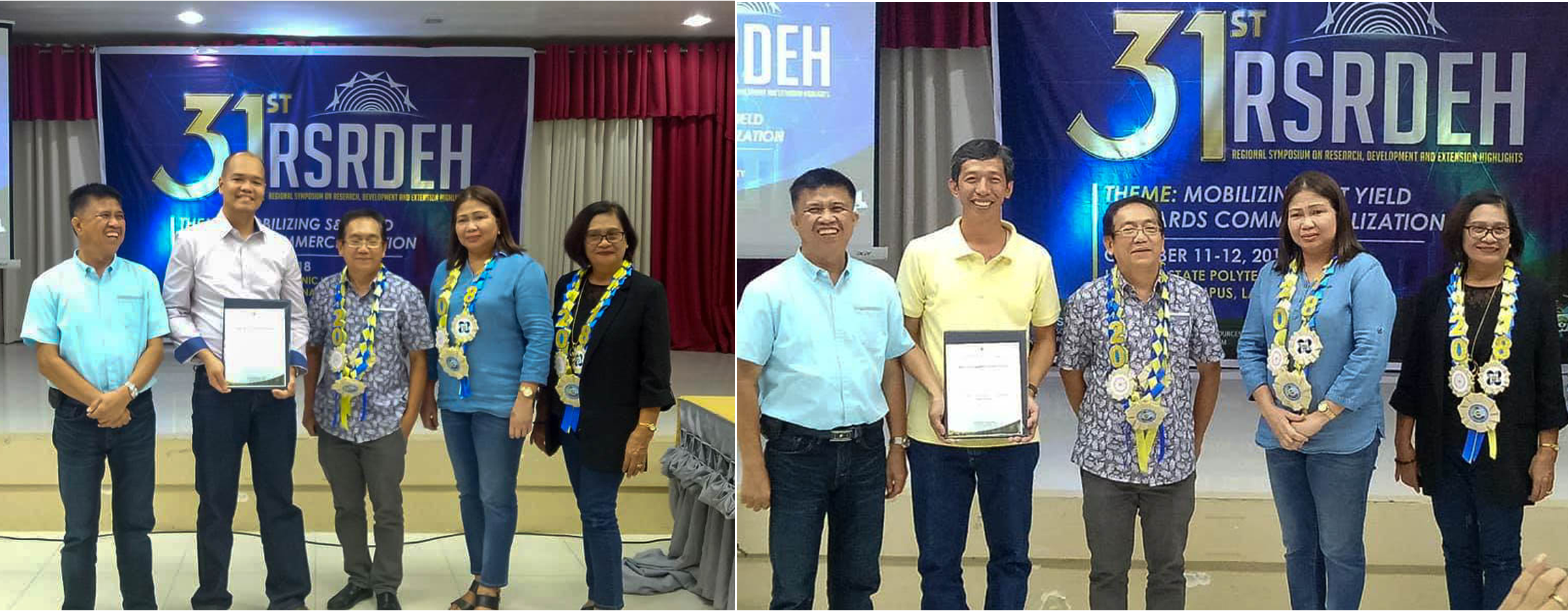 DOST-FPRDI’s Engr. Juanito P. Jimenez (left photo, in long sleeves) and Engr. Alvin F. Vardeleon (right photo, in yellow) and receive their awards.