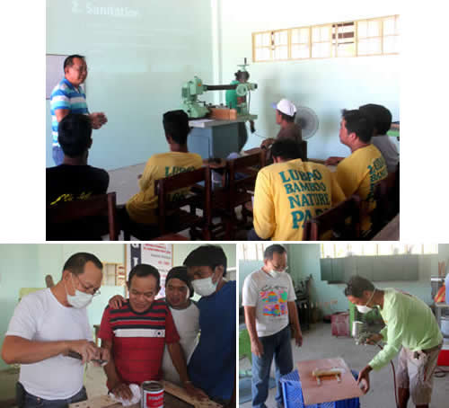 FPRDI’s Mr. Eduardo M. Atienza lectures and demonstrates to Lubao furniture and handicraft shop workers.